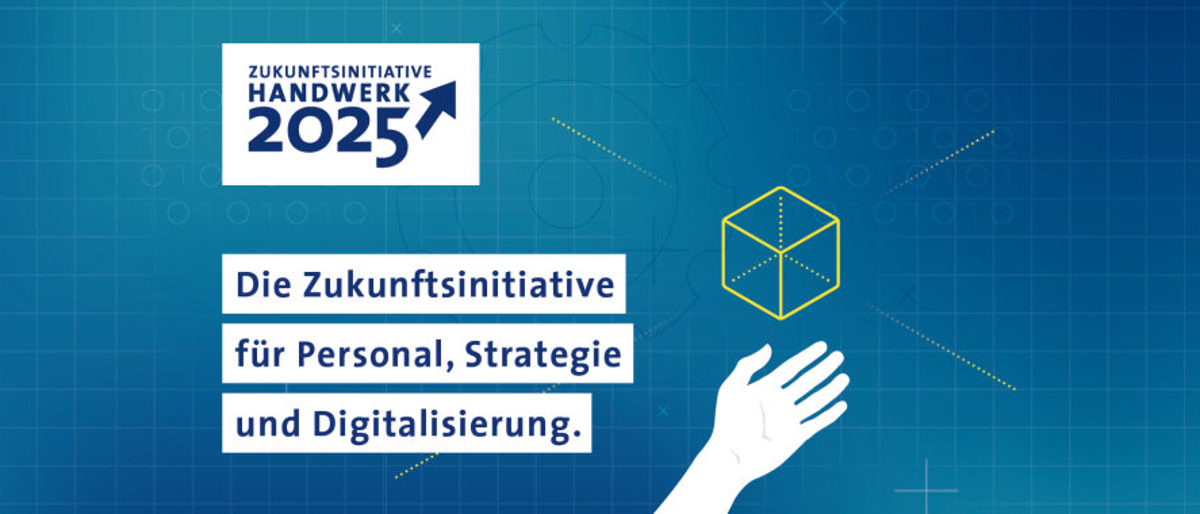 Logo "Zukunftsinitiative Handwerk 2025". Die Zukunftsinitiative für Personal, Strategie und Digitalisierung