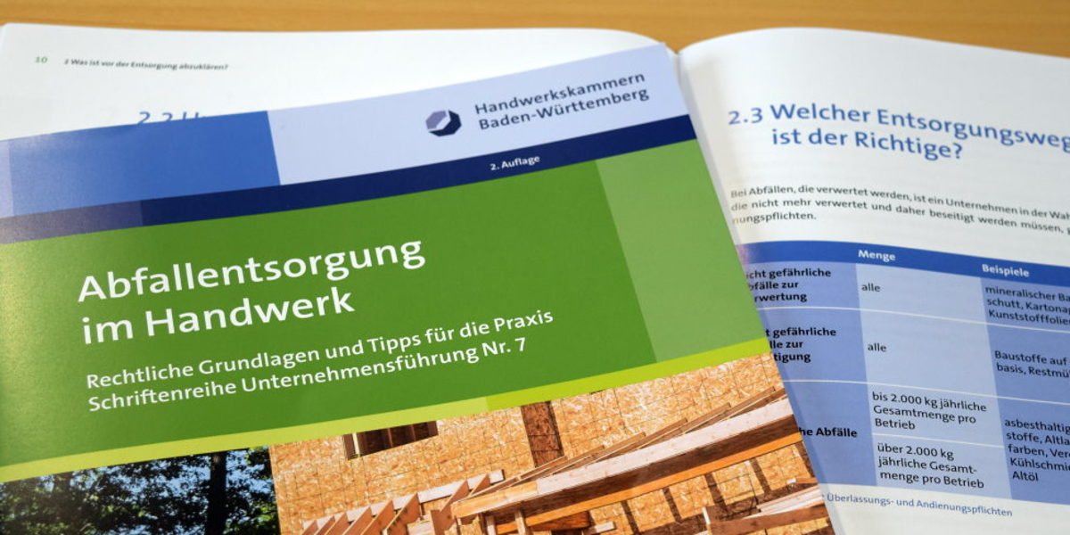 Kostenfreie Broschüre "Abfallentsorgung im Handwerk" als Druck und PDF Broschüre Abfallentsorgung im Handwerk