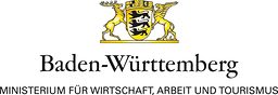 Landeswappen mit Schriftzug Baden-Württemberg und Ministerium für Wirtschaft, Arbeit und Tourismus darunter