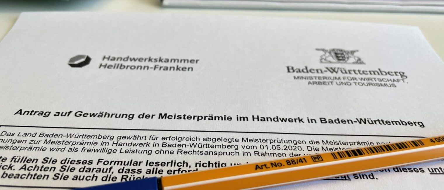 Antrag auf Meisterprämie Antrag auf Meisterprämie mit Stift