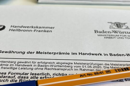 Antrag auf Meisterprämie mit Stift