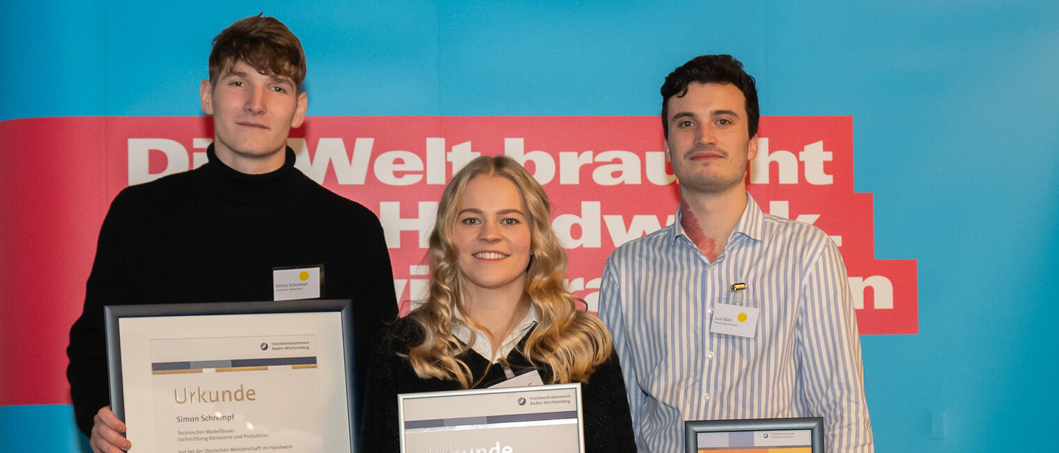 Simon Schrempf , Sonja Kopf und Luis Walz waren bei der Deutschen Meisterschaft im Handwerk erfolgreich. 