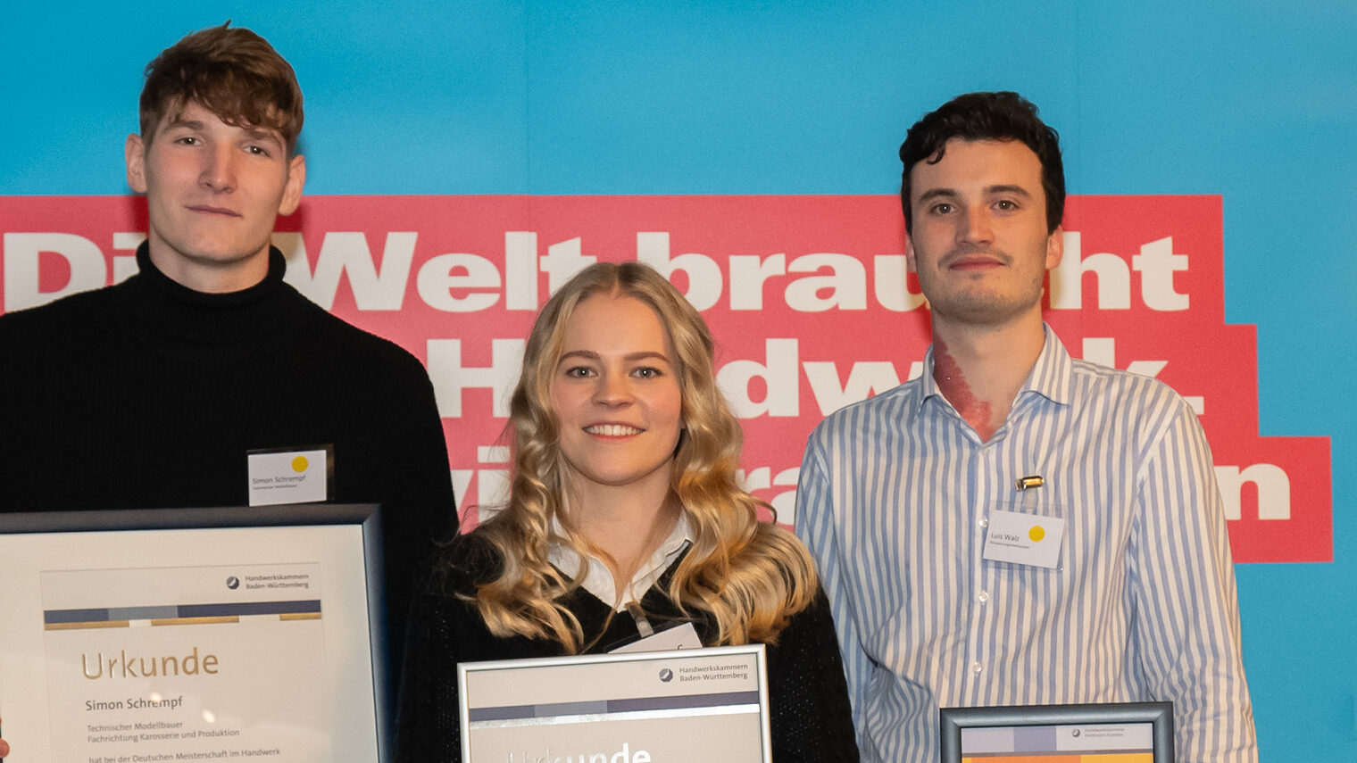 Simon Schrempf , Sonja Kopf und Luis Walz waren bei der Deutschen Meisterschaft im Handwerk erfolgreich. 
