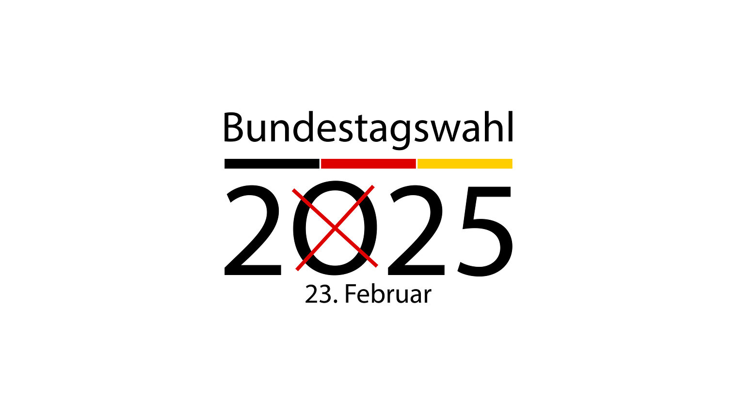 Oben steht Bundestagswahl, darunter ein schwarz-rot-goldener Streifen und das Datum der Wahl, der 23. Februar 2025.