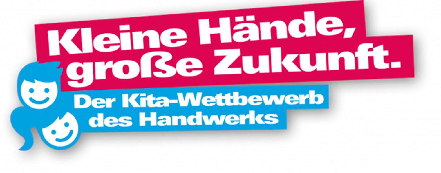 Logo des Kita-Wettbewerbs: Kleine Hände, große Zukunft. Der Kita-Wettbewerb des Handwerks.