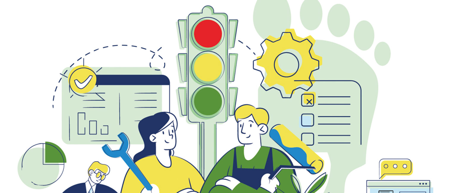 Mit der Klima-Ampel kostenfrei Treibhausgase bilanzieren und reduzieren Illustration zur Klima-Ampel