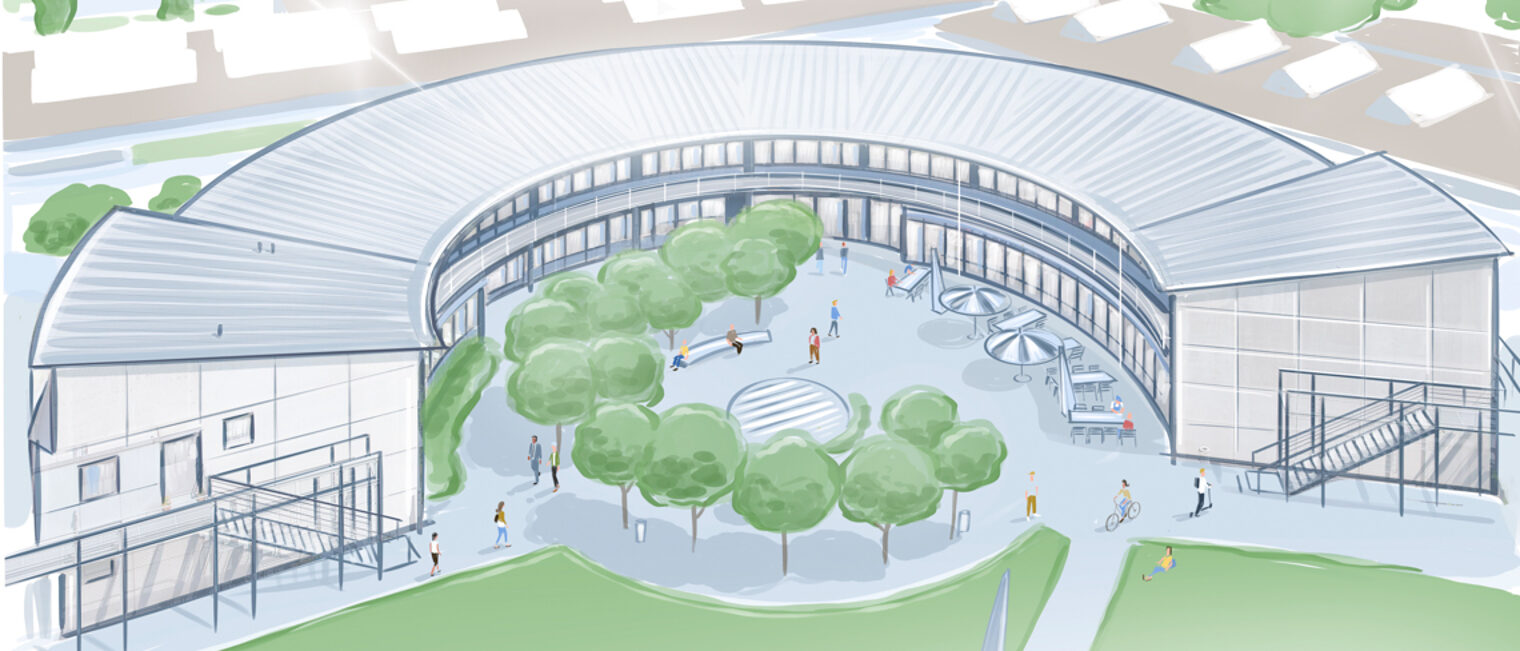 Das Bildungs- und Technologiezentrum der Handwerkskammer Heilbronn-Franken. Grafik des Bildungs- und Technologiezentrums aus der Vogelperspektive